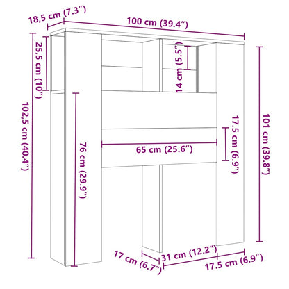 Testiera con Scomparti Grigio Sonoma 100x18,5x102,5 cm - homemem39