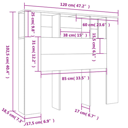 Testiera con Scomparti Rovere Fumo 120x18,5x102,5 cm - homemem39