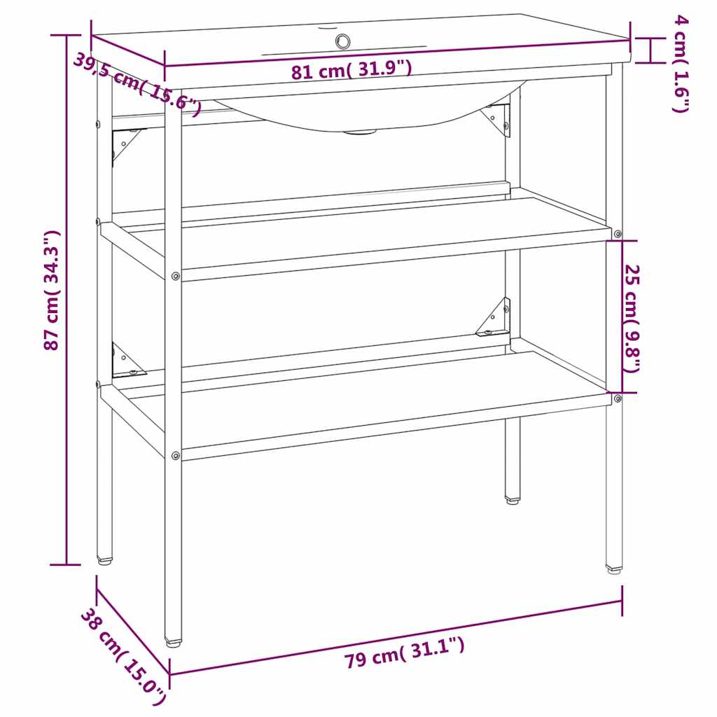 Telaio per Lavabo da Bagno con Lavabo Integrato Bianco in Ferro | homemem39