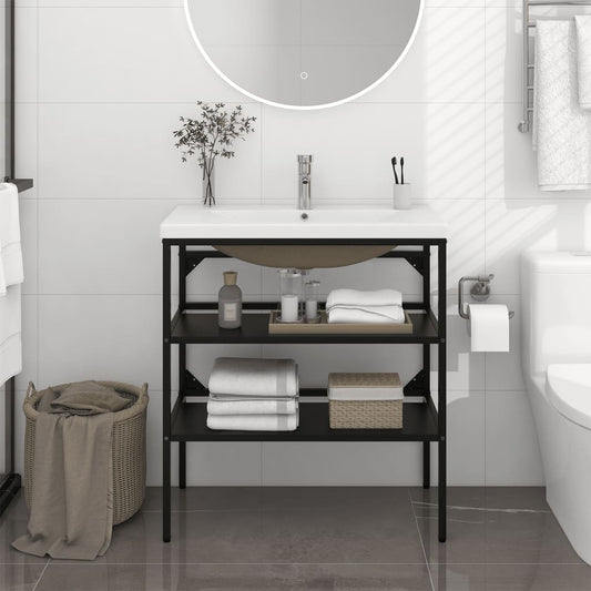 Telaio per Lavabo da Bagno con Lavabo Integrato Nero in Ferro - homemem39