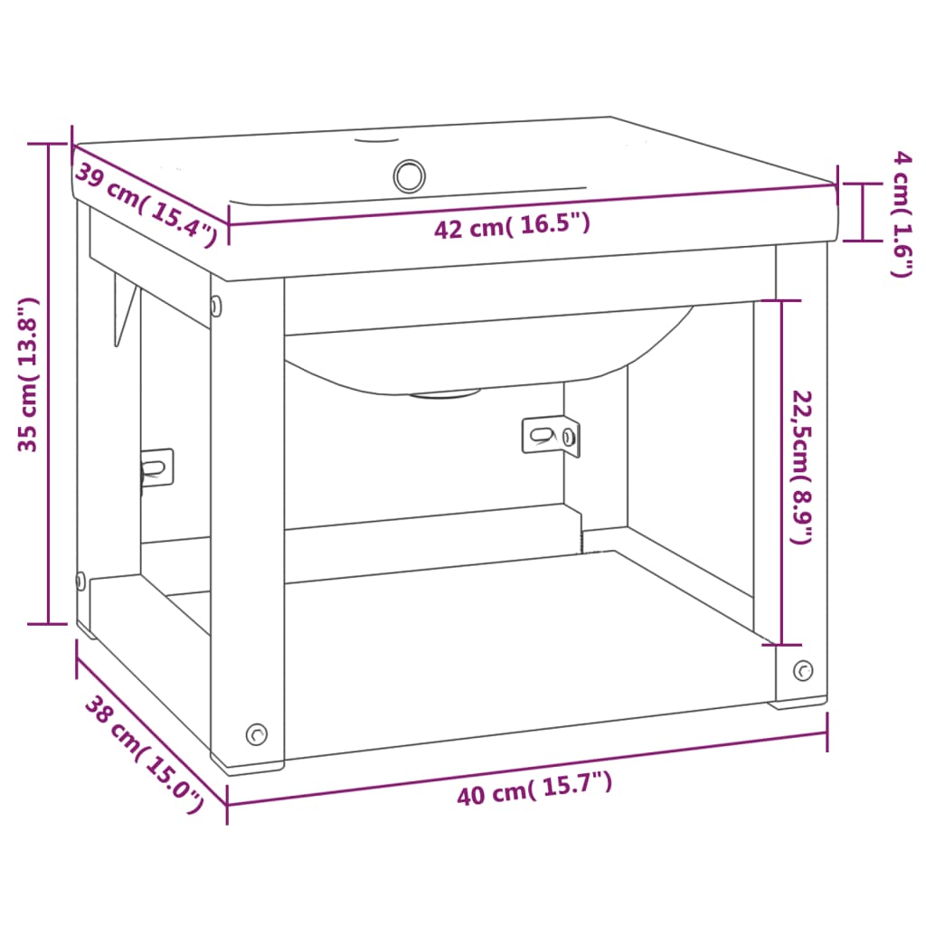 Telaio per Lavabo da Bagno con Lavabo Integrato Bianco in Ferro - homemem39