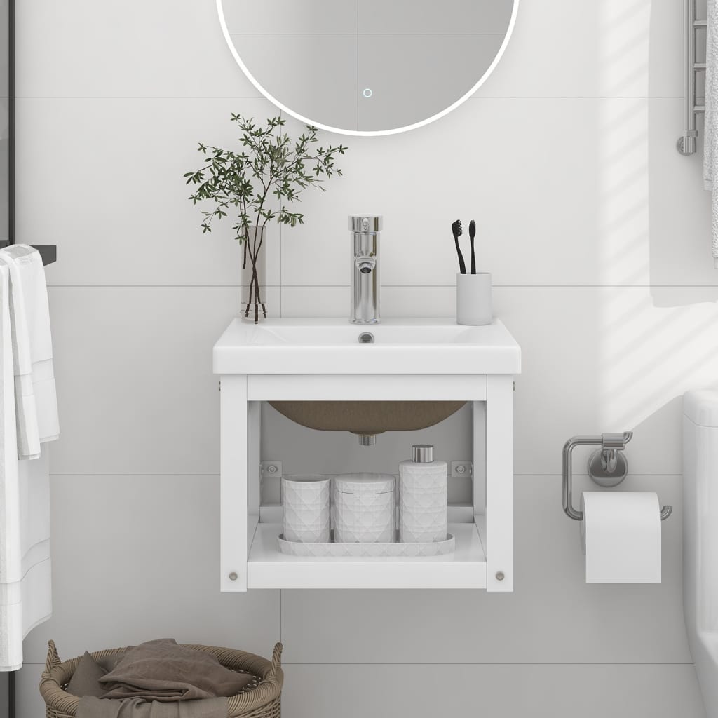 Telaio per Lavabo da Bagno con Lavabo Integrato Bianco in Ferro - homemem39