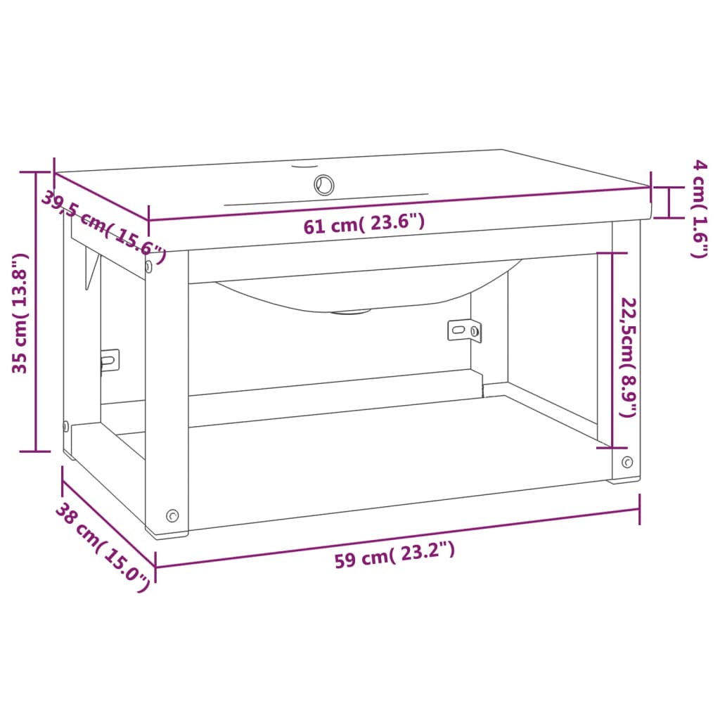 Telaio per Lavabo da Bagno con Lavabo Integrato Nero in Ferro | homemem39