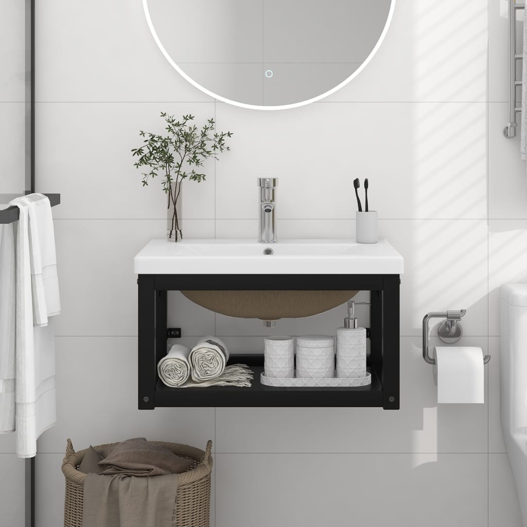 Telaio per Lavabo da Bagno con Lavabo Integrato Nero in Ferro | homemem39