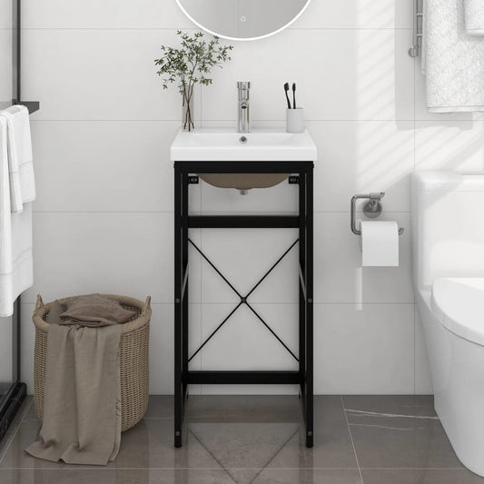 Telaio per Lavabo da Bagno con Lavabo Integrato Nero in Ferro - homemem39