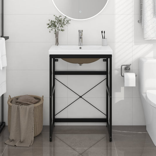 Telaio per Lavabo da Bagno con Lavabo Integrato Nero in Ferro | homemem39