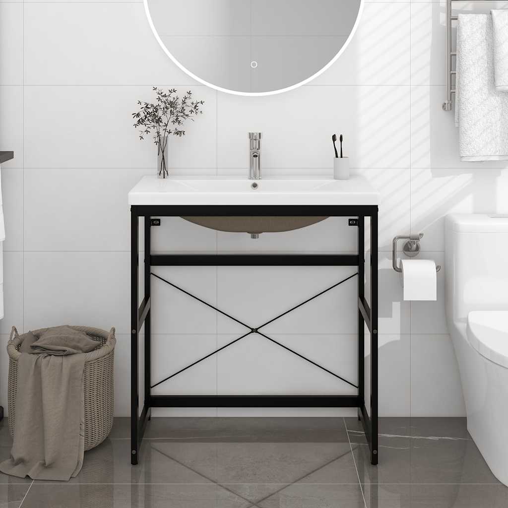 Telaio per Lavabo da Bagno con Lavabo Integrato Nero in Ferro | homemem39