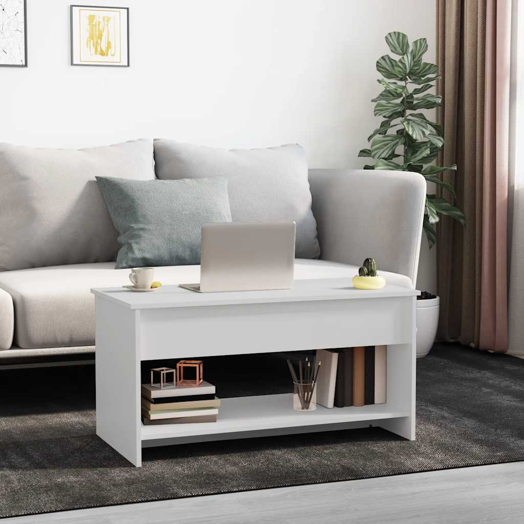 Tavolino da Salotto Bianco 102x50x52,5 cm in Legno Multistrato | homemem39