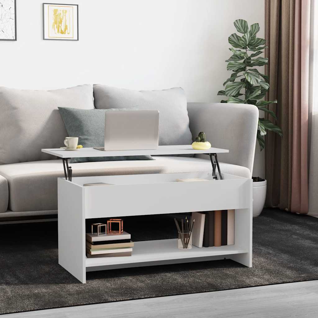 Tavolino da Salotto Bianco 102x50x52,5 cm in Legno Multistrato | homemem39