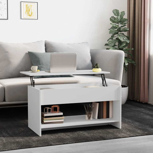 Tavolino da Salotto Bianco 102x50x52,5 cm in Legno Multistrato | homemem39