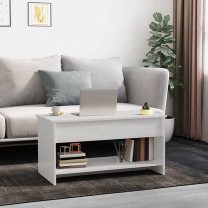 Tavolino Salotto Bianco Lucido 102x50x52,5 cm Legno Multistrato | homemem39