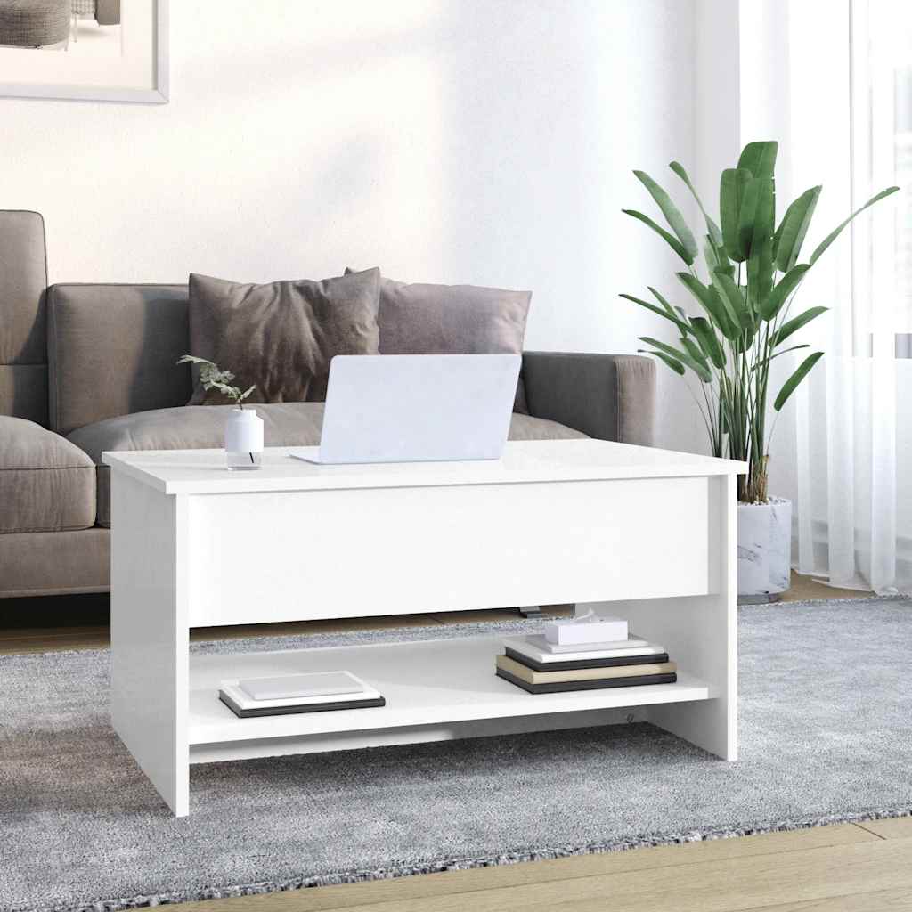 Tavolino da Salotto Bianco Lucido 80x50x40 cm Legno Multistrato | homemem39