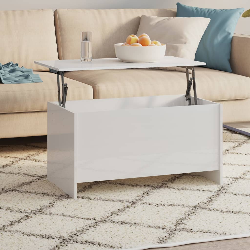 Tavolino Bianco Lucido 102x55,5x52,5 cm in Legno Multistrato | homemem39