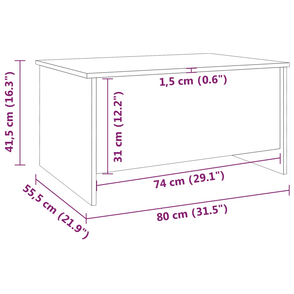 Tavolino Salotto Bianco Lucido 80x55,5x41,5cm Legno Multistrato