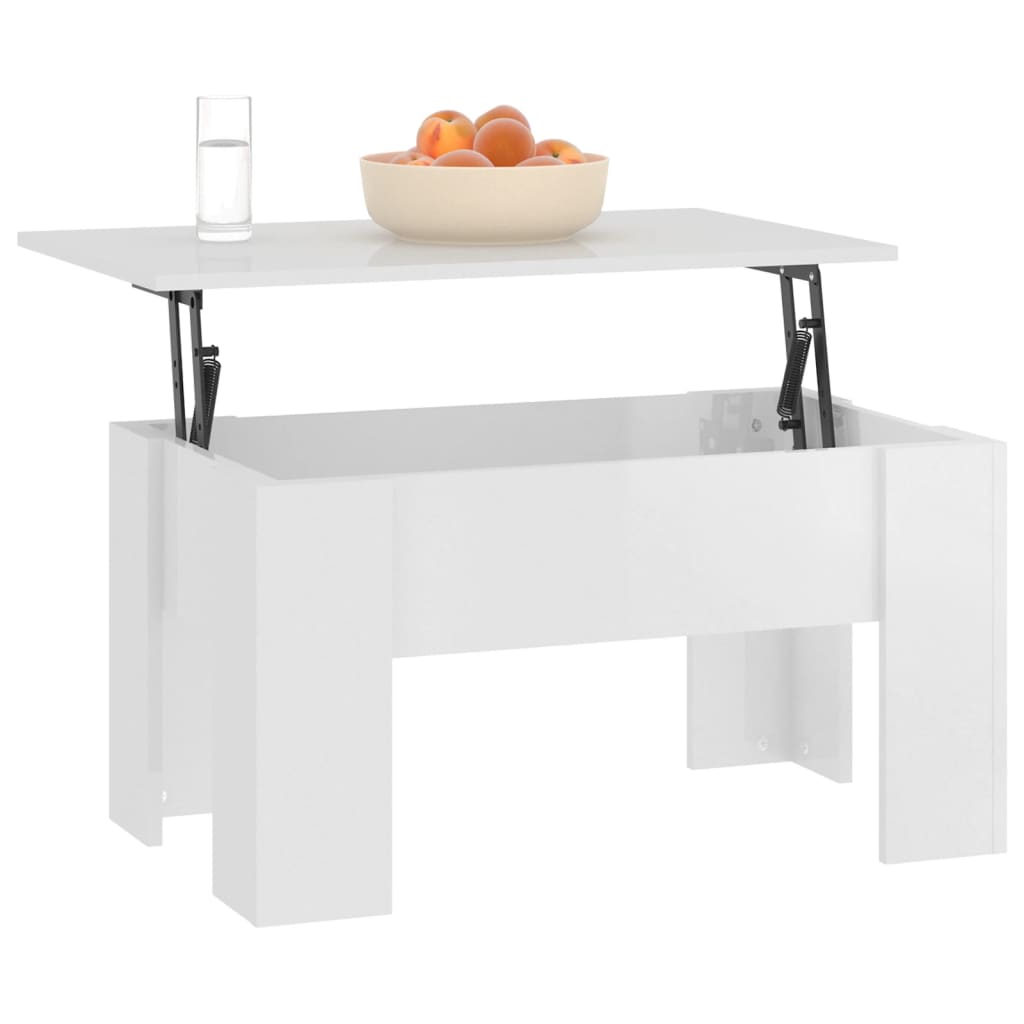 Tavolino Salotto Bianco Lucido 79x49x41 cm in Legno Multistrato | homemem39