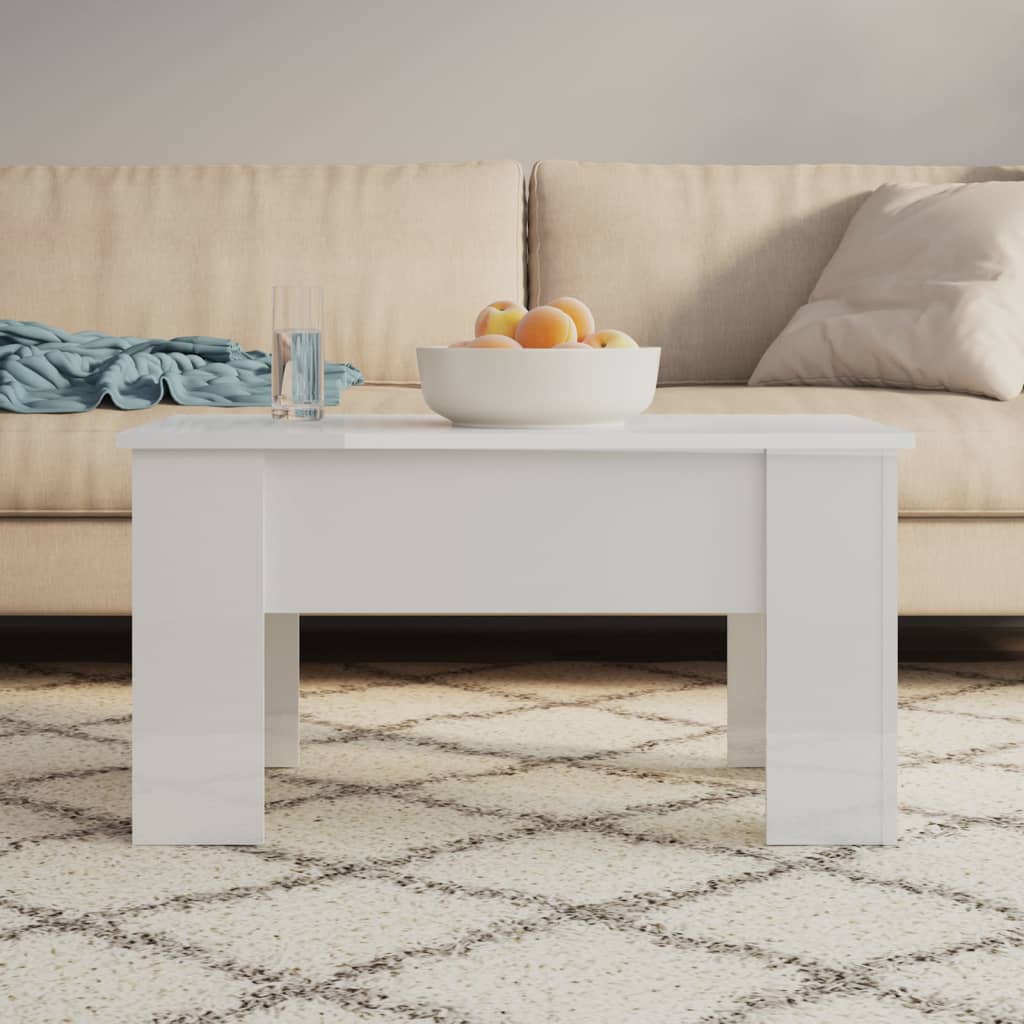 Tavolino Salotto Bianco Lucido 79x49x41 cm in Legno Multistrato | homemem39