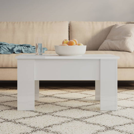 Tavolino Salotto Bianco Lucido 79x49x41 cm in Legno Multistrato | homemem39