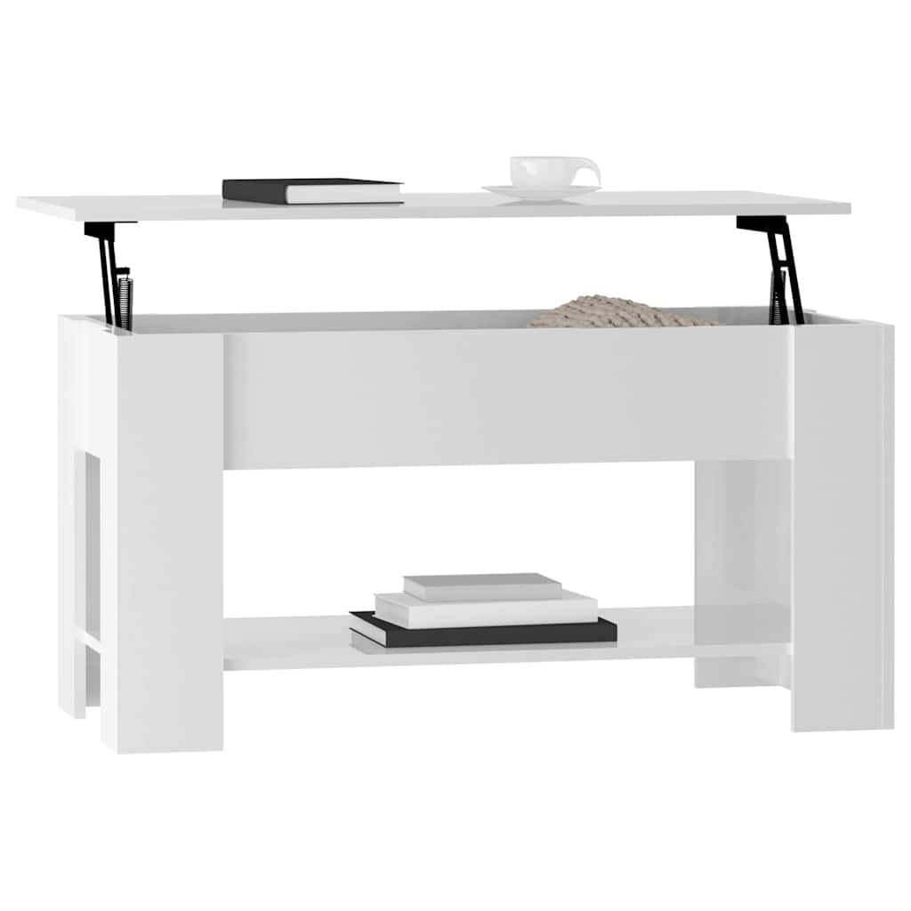 Tavolino Salotto Bianco Lucido 101x49x52 cm Legno Multistrato | homemem39