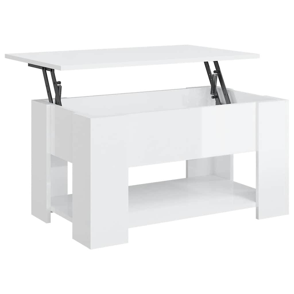 Tavolino Salotto Bianco Lucido 79x49x41 cm in Legno Multistrato | homemem39