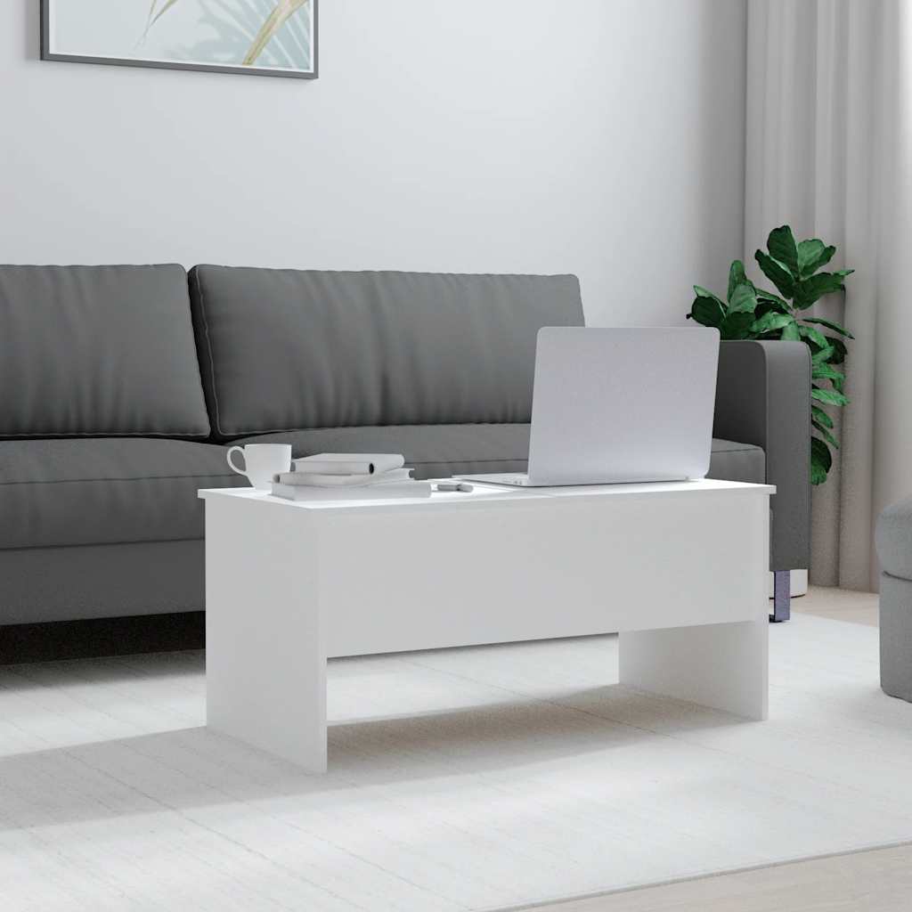Tavolino da Salotto Bianco 102x50,5x46,5cm in Legno Multistrato | homemem39