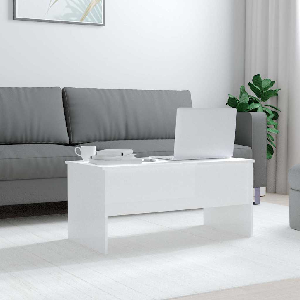 Tavolino Bianco Lucido 102x50,5x46,5 cm in Legno Multistrato | homemem39