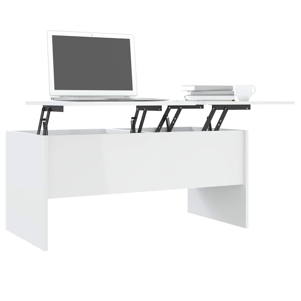 Tavolino Bianco Lucido 102x50,5x46,5 cm in Legno Multistrato