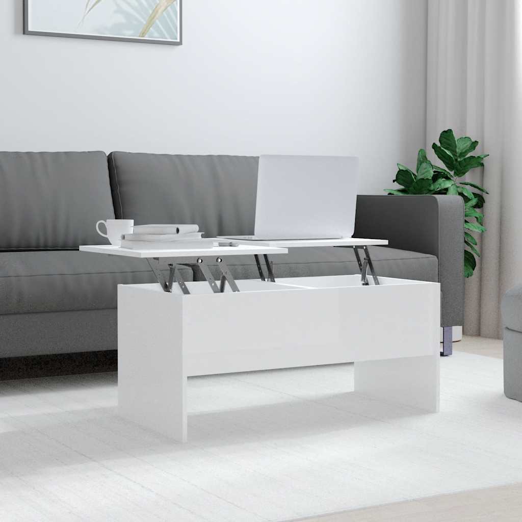Tavolino Bianco Lucido 102x50,5x46,5 cm in Legno Multistrato | homemem39