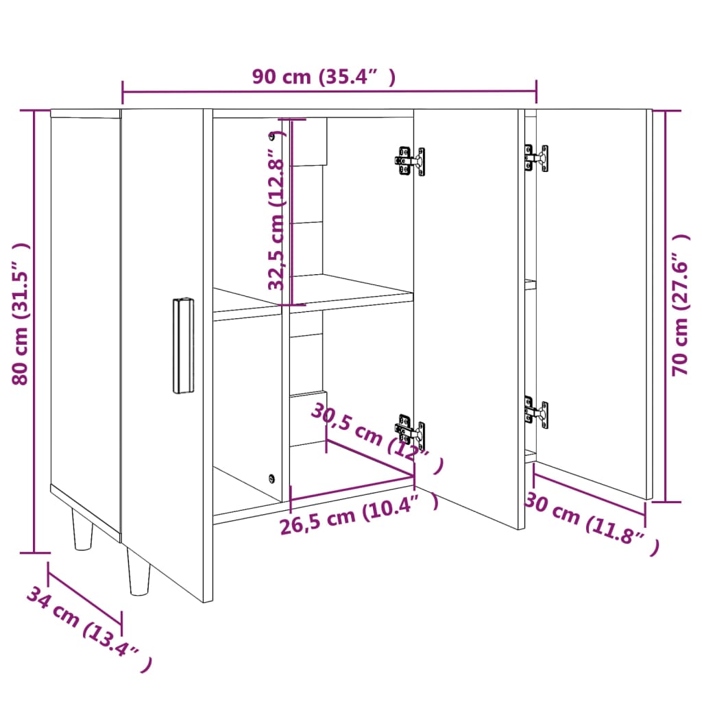 Credenza Bianca 90x34x80 cm in Legno Multistrato