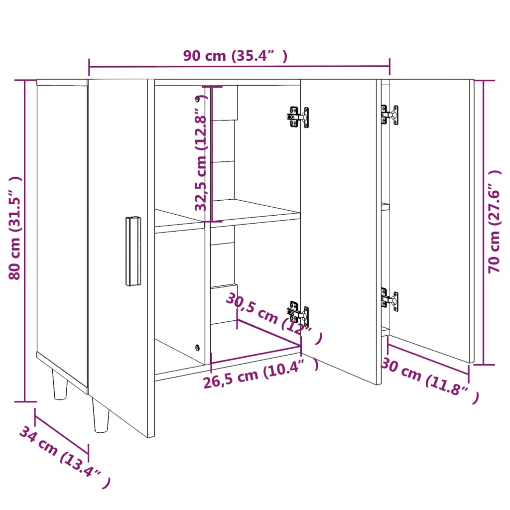 Credenza Rovere Sonoma 90x34x80 cm in Legno Multistrato