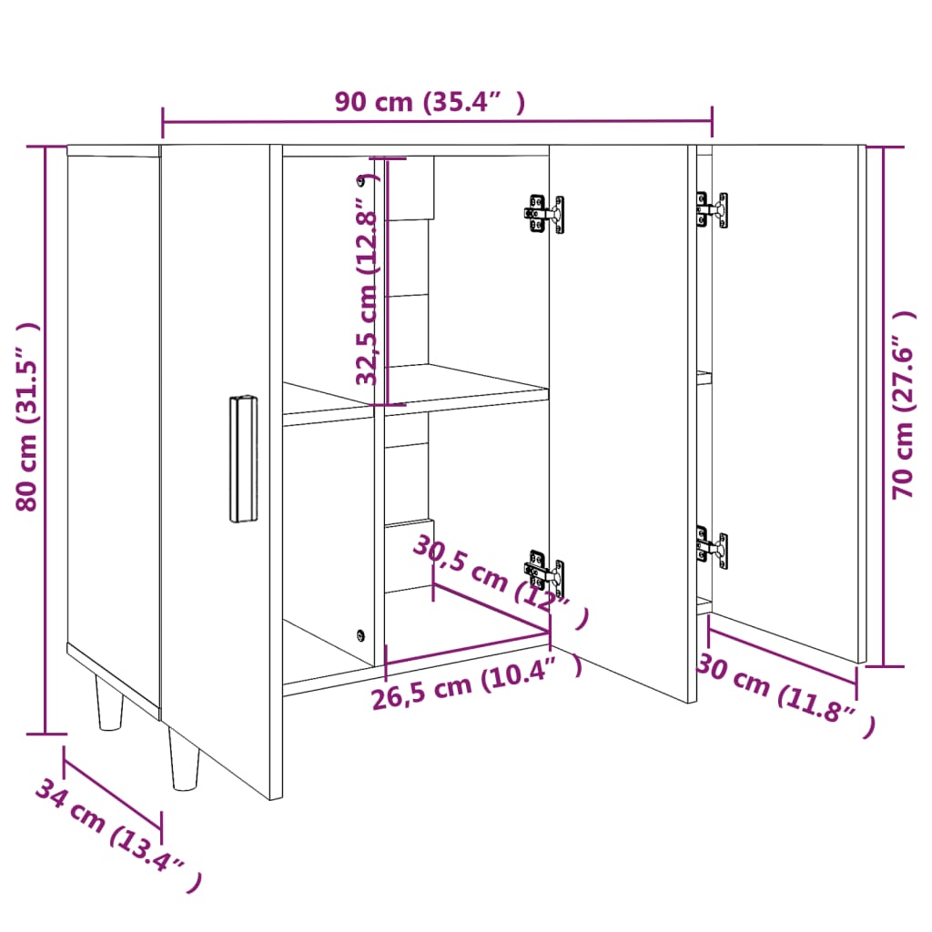 Credenza Grigio Cemento 90x34x80 cm in Legno Multistrato