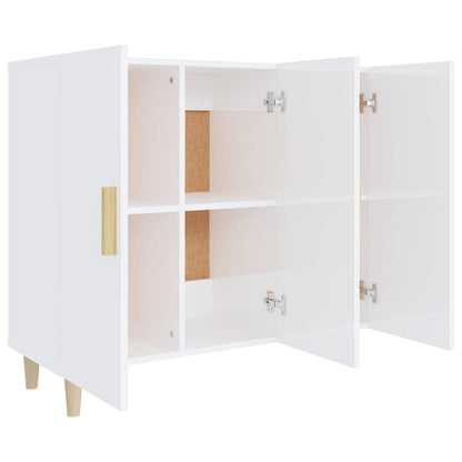 Credenza Bianco Lucido 90x34x80 cm in Legno Multistrato