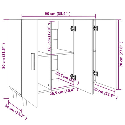 Credenza Bianco Lucido 90x34x80 cm in Legno Multistrato