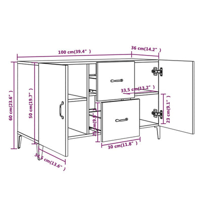 White Sideboard 100x36x60 cm in Multilayer Wood