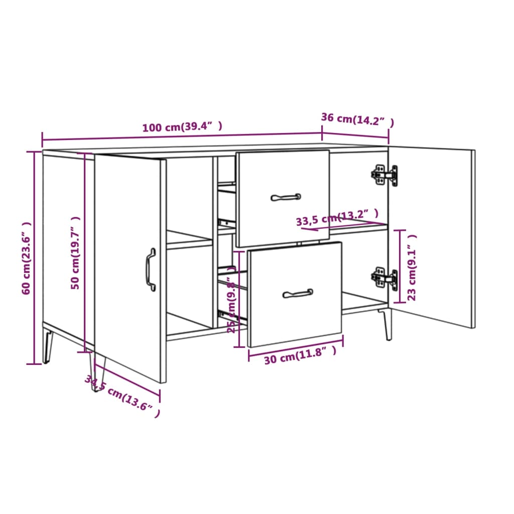 Credenza Grigio Cemento 100x36x60 cm in Legno Multistrato
