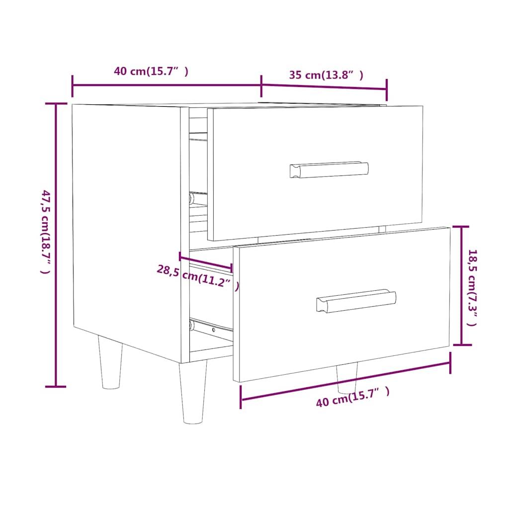 Comodini 2 pz in Rovere Fumo 40x35x47,5 cm
