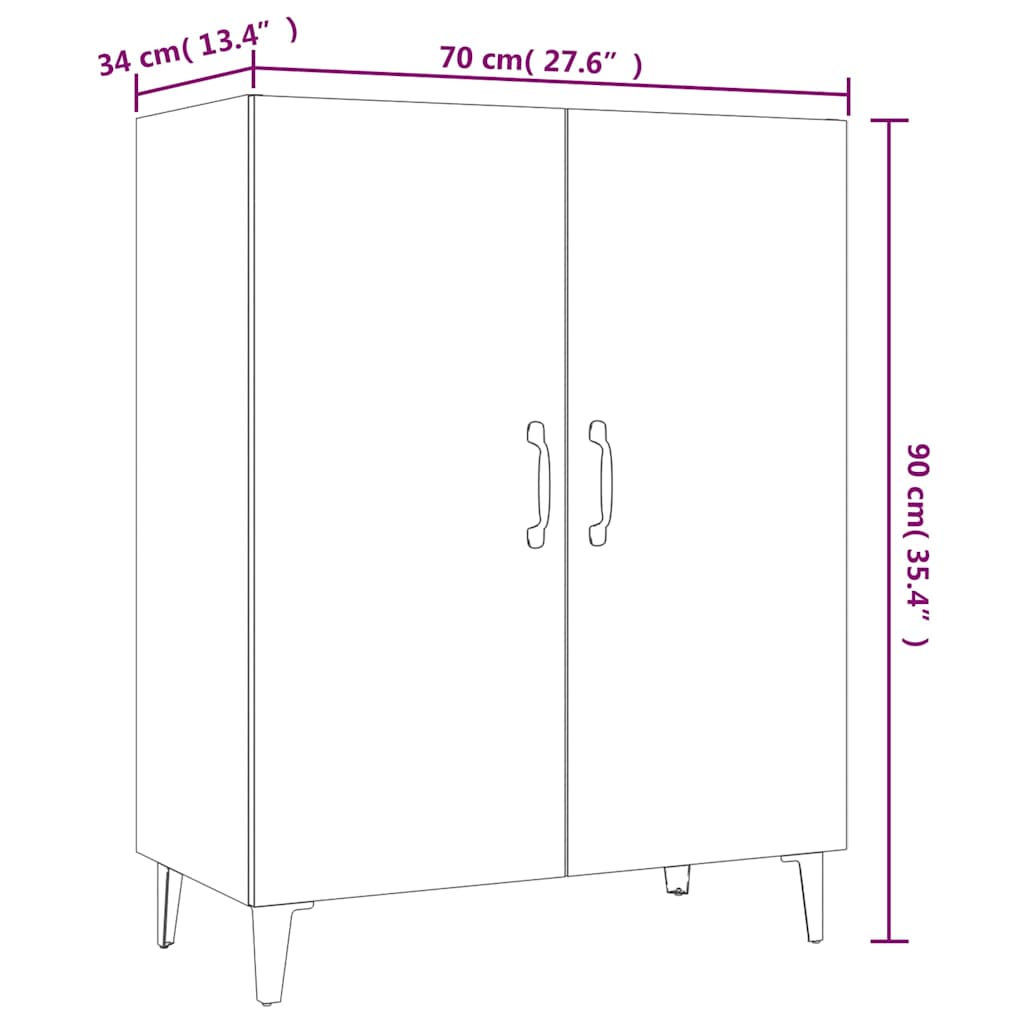 Credenza Rovere Fumo 70x34x90 cm in Legno Multistrato