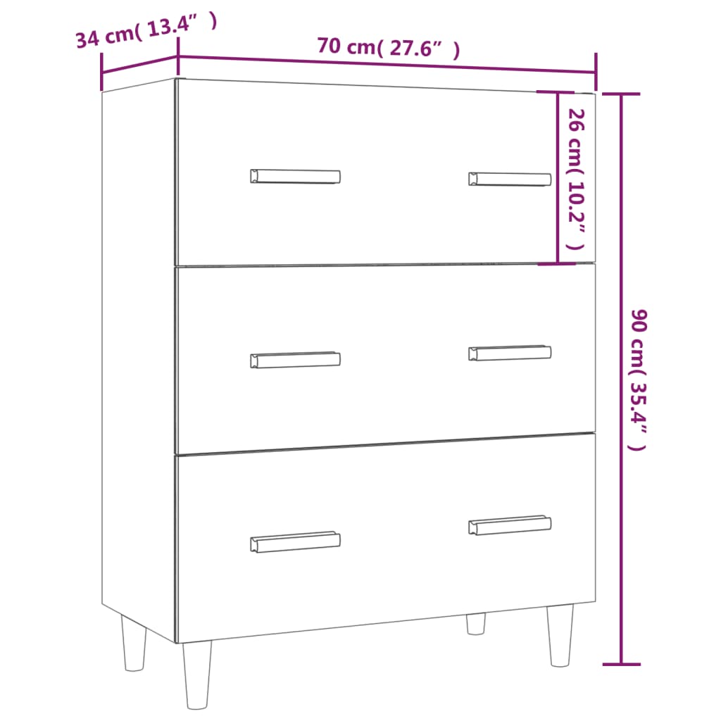 Credenza Rovere Marrone 70x34x90 cm in Legno Multistrato