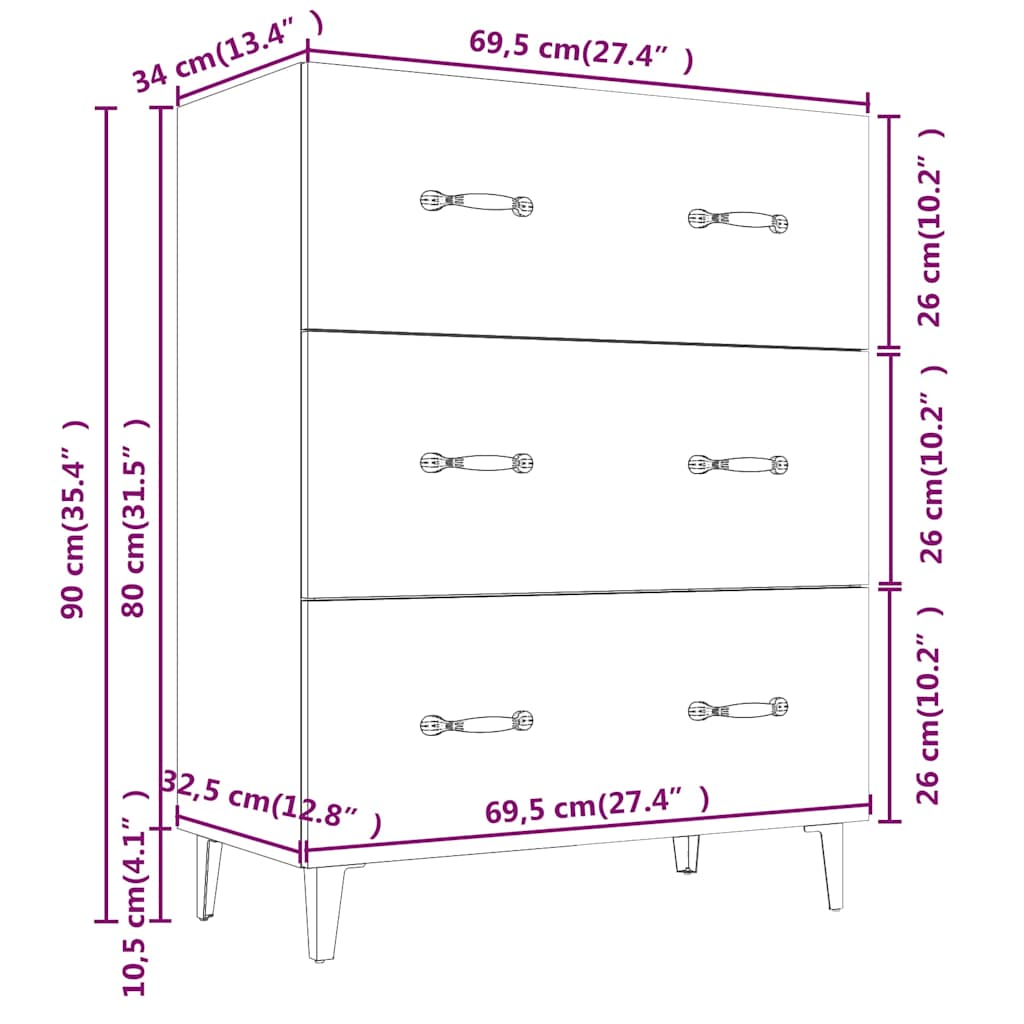 Credenza Rovere Fumo 69,5x34x90 cm in Legno Multistrato