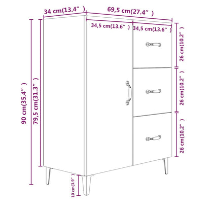 Credenza Grigio Sonoma 69,5x34x90 cm in Legno Multistrato