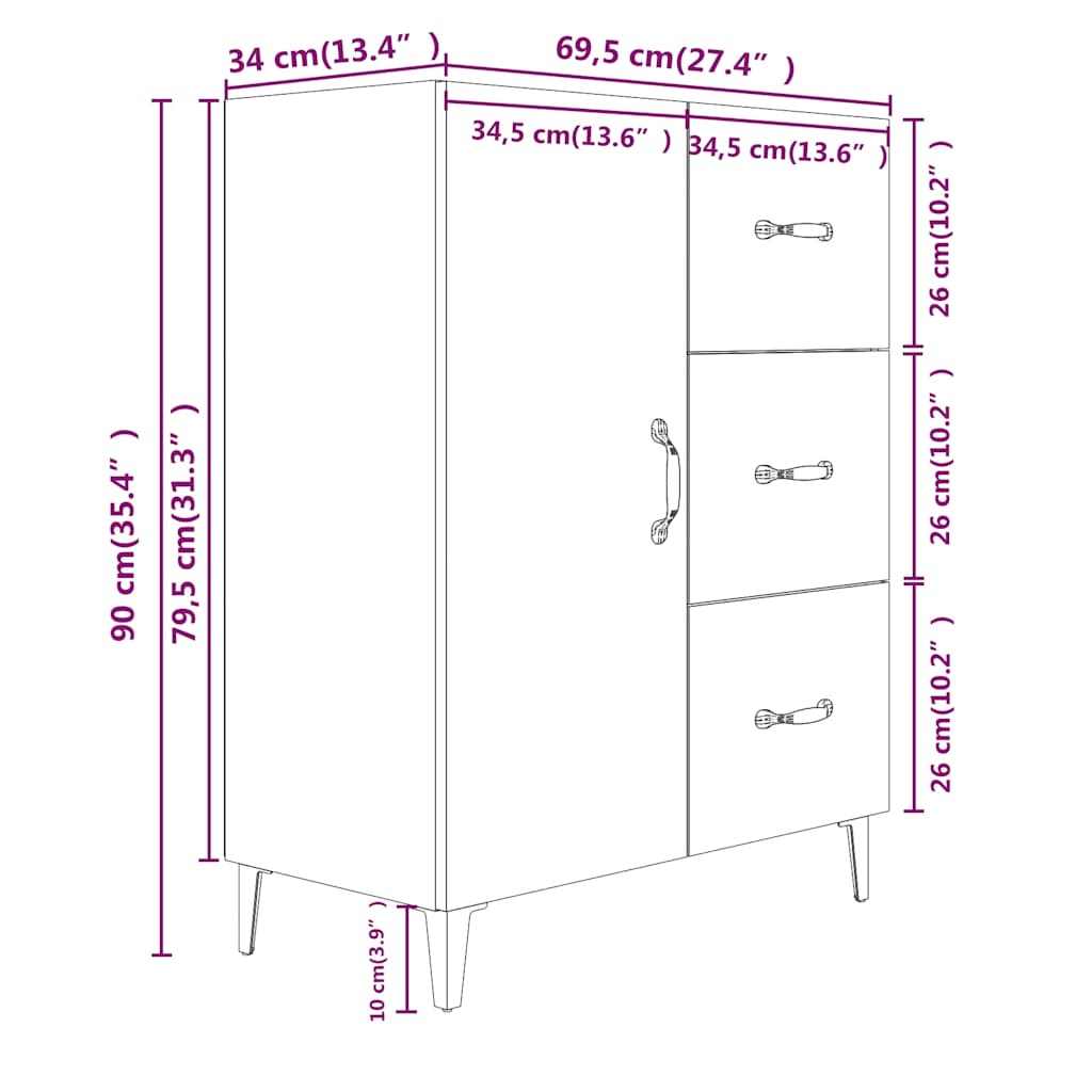 Credenza Grigio Sonoma 69,5x34x90 cm in Legno Multistrato