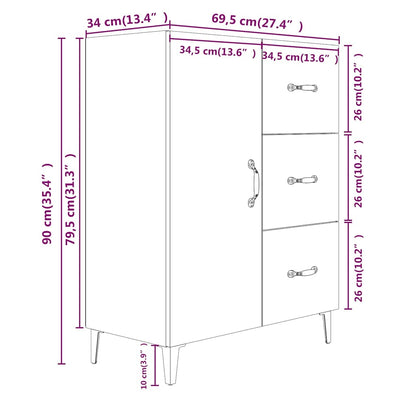 Credenza Grigio Sonoma 69,5x34x90 cm in Legno Multistrato