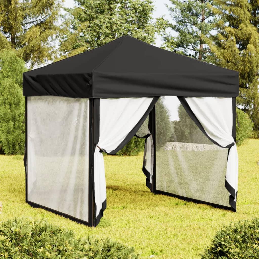Tenda per Feste Pieghevole con Pareti Laterali Nero 2x2 m | homemem39