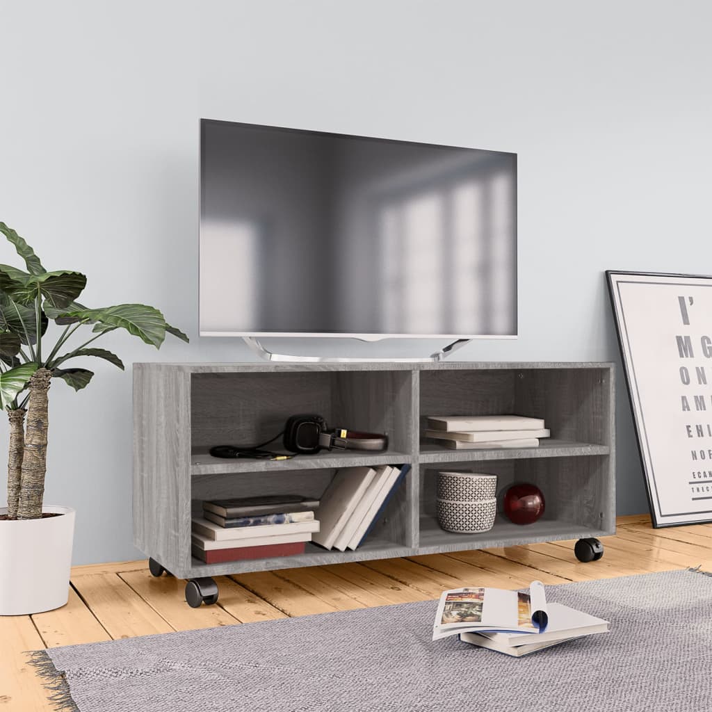 Mobile TV con Ruote Grigio Sonoma 90x35x35cm Legno Multistrato - homemem39