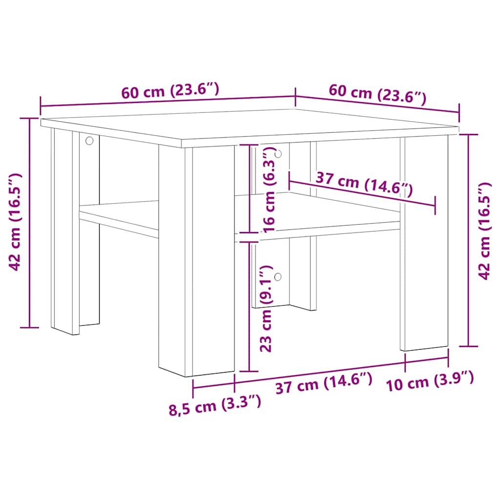 Tavolino da Salotto Rovere Fumo 60x60x42 cm Legno Multistrato