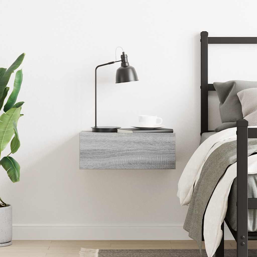 Comodino Pensile Grigio Sonoma 40x30x15cm in Legno Multistrato | homemem39