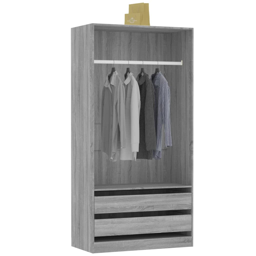 Sonoma Gray Wardrobe 100x50x200 cm in Multilayer Wood