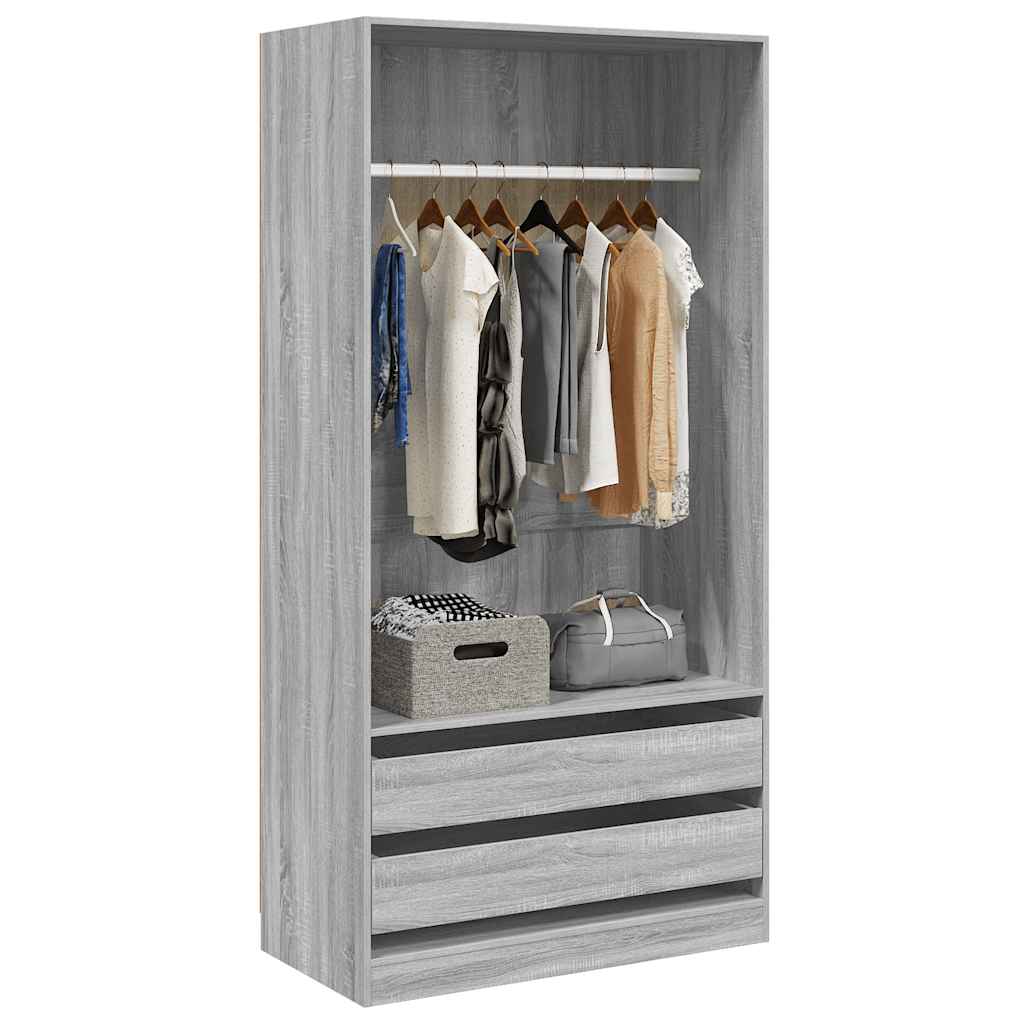 Armadio Grigio Sonoma 100x50x200 cm in Legno Multistrato