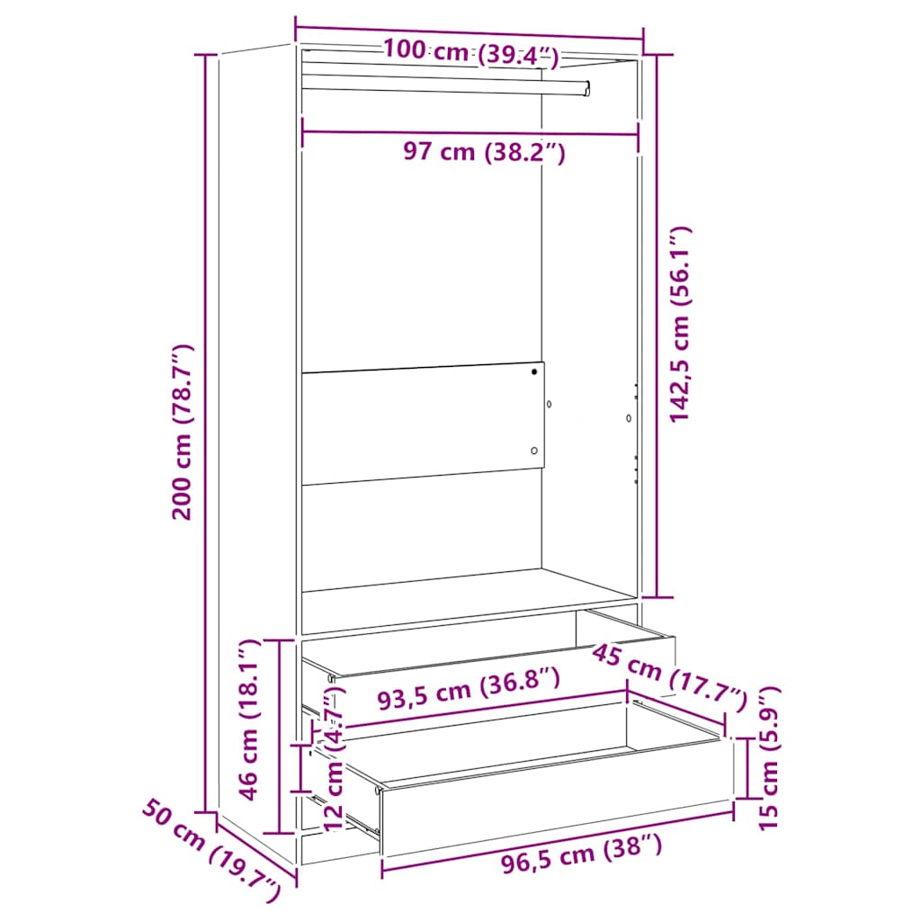 Armadio 100x50x200 cm in legno multistrato