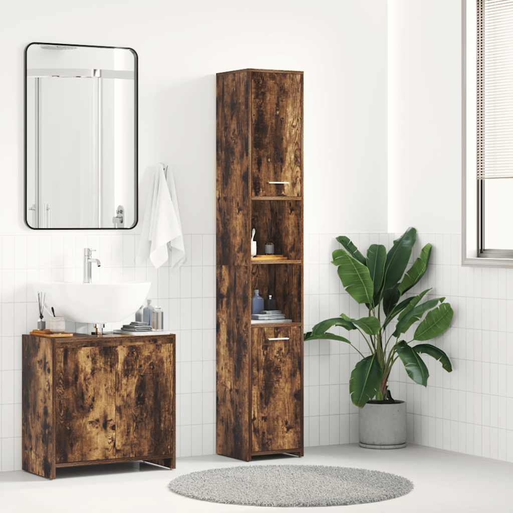 Armadietto Bagno Rovere Fumo 30x30x183,5cm Legno tecnico | homemem39
