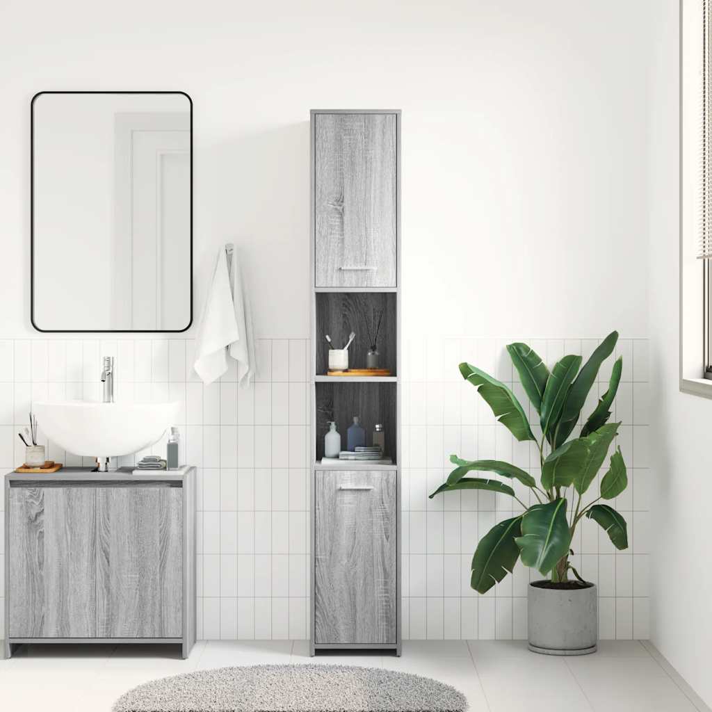 Armadietto Bagno Grigio Sonoma 30x30x183,5 cm Legno tecnico | homemem39